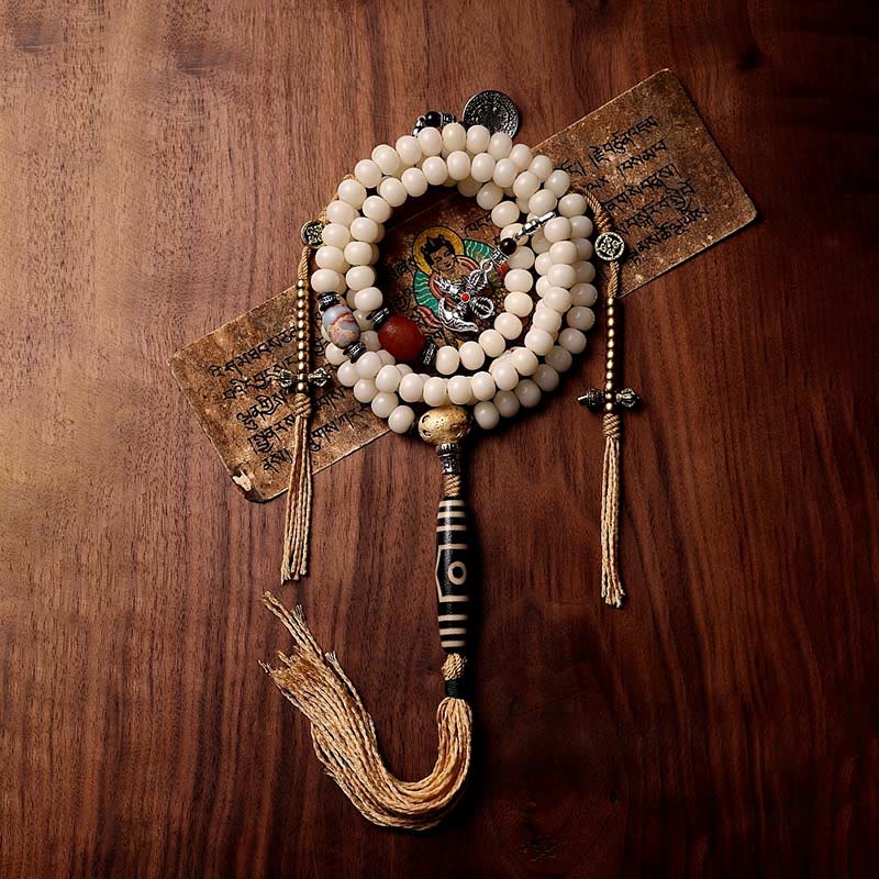 Buddha Stones Tybet 108 Mala Koraliki Bodhi Seed Bagua Vajra Dzi Koralik Szary Agat Bogactwo Bransoletka - Image 11