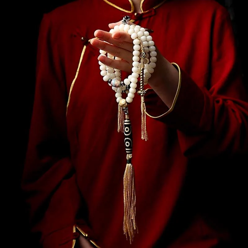 Buddha Stones Tybet 108 Mala Koraliki Bodhi Seed Bagua Vajra Dzi Koralik Szary Agat Bogactwo Bransoletka - Image 12
