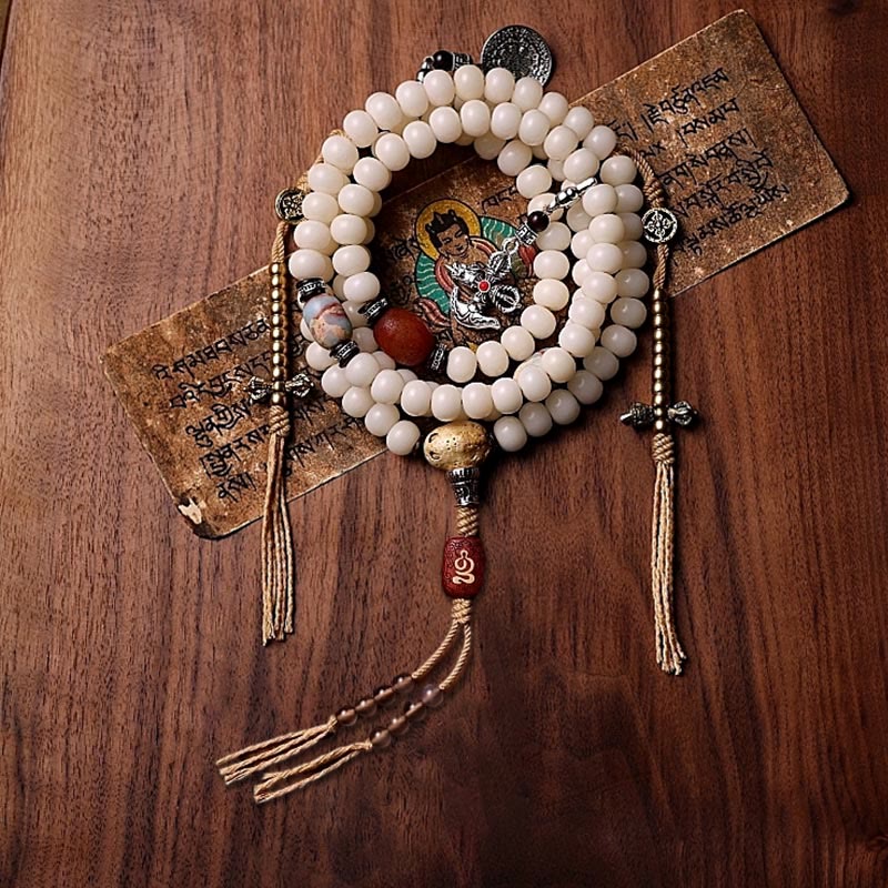 Buddha Stones Tybet 108 Mala Koraliki Bodhi Seed Bagua Vajra Dzi Koralik Szary Agat Bogactwo Bransoletka - Image 16