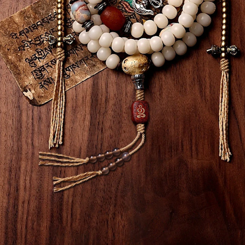 Buddha Stones Tybet 108 Mala Koraliki Bodhi Seed Bagua Vajra Dzi Koralik Szary Agat Bogactwo Bransoletka - Image 17