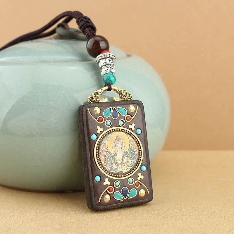 Buddha Stones Tybet Bóg Bogactwa Thangka Ebony Naszyjnik Pokój Wisiorek - Image 10