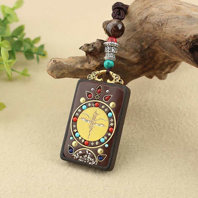 Buddha Stones Tybet Bóg Bogactwa Thangka Ebony Naszyjnik Pokój Wisiorek - Image 14