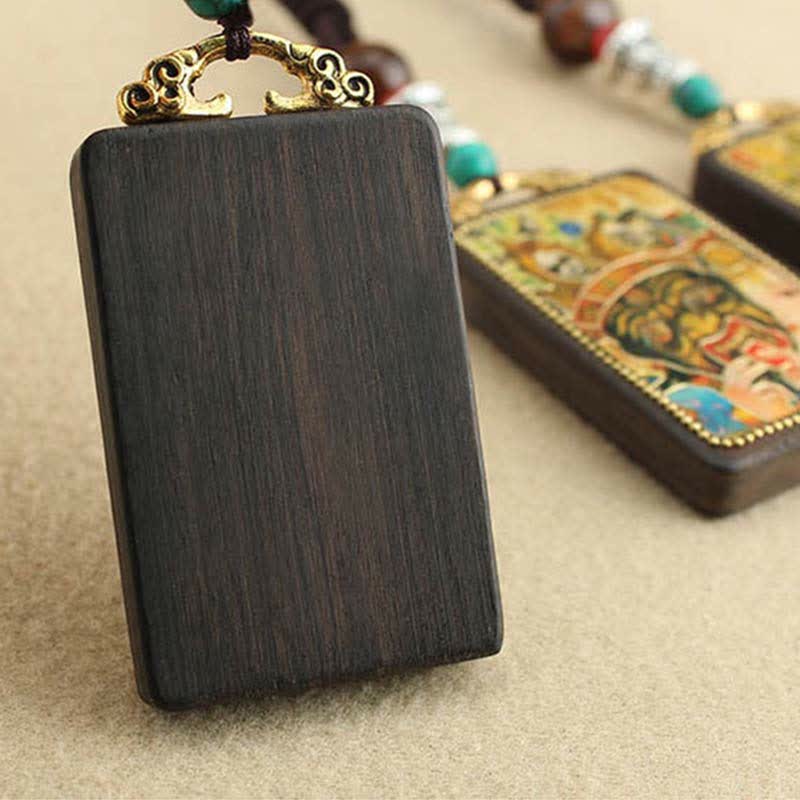 Buddha Stones Tybet Bóg Bogactwa Thangka Ebony Naszyjnik Pokój Wisiorek - Image 19