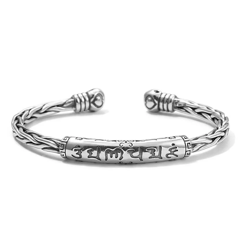 Buddha Stones Tybet Om Mani Padme Hum Grawerowana Bransoletka Skupiona Mankiet Bangle - Image 2