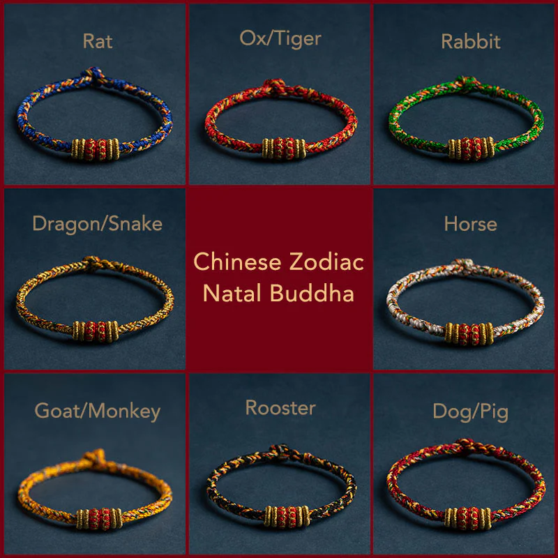 Buddha Stones Tybet Ręcznie Robione Chińskie Zodiak Natal Budda Szczęście Siła Bransoletka z Plecionego Sznurka - Image 4