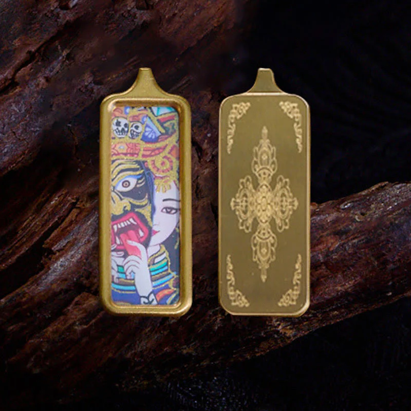 Buddha Stones Tybet Zakiram Żółty Bóg Bogactwa Dziewięcioogonowy Lis Malowany Ręcznie Thangka Spokojny Naszyjnik Wisiorek