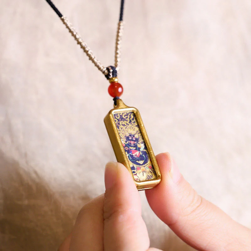 Buddha Stones Tybet Zakiram Żółty Bóg Bogactwa Dziewięcioogonowy Lis Malowany Ręcznie Thangka Spokojny Naszyjnik Wisiorek - Image 6