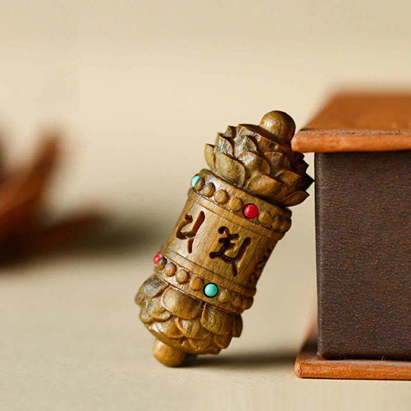 Buddha Stones Tybet Zielony Sandałowiec Palisander Om Mani Padme Hum Lotus Pozytywny Uspokajający Naszyjnik Wisiorek - Image 2
