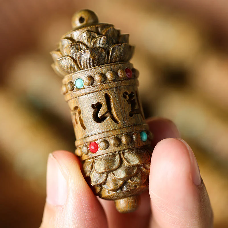 Buddha Stones Tybet Zielony Sandałowiec Palisander Om Mani Padme Hum Lotus Pozytywny Uspokajający Naszyjnik Wisiorek - Image 3