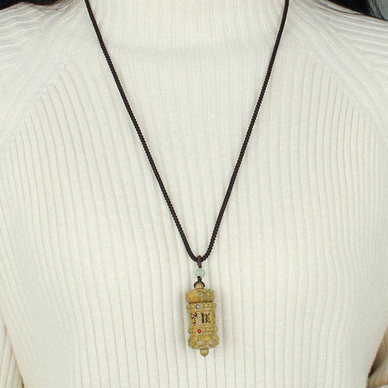 Buddha Stones Tybet Zielony Sandałowiec Palisander Om Mani Padme Hum Lotus Pozytywny Uspokajający Naszyjnik Wisiorek - Image 5
