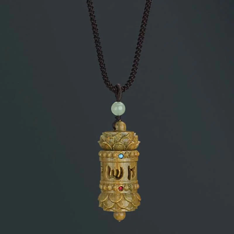 Buddha Stones Tybet Zielony Sandałowiec Palisander Om Mani Padme Hum Lotus Pozytywny Uspokajający Naszyjnik Wisiorek - Image 8