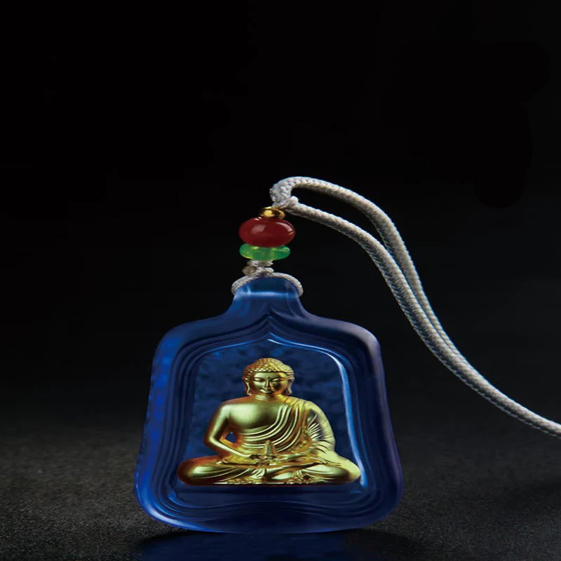 Buddha Stones Tybetański Budda Medycyny Liuli Kryształ Współczucie Spokój Naszyjnik Wisiorek - Image 3
