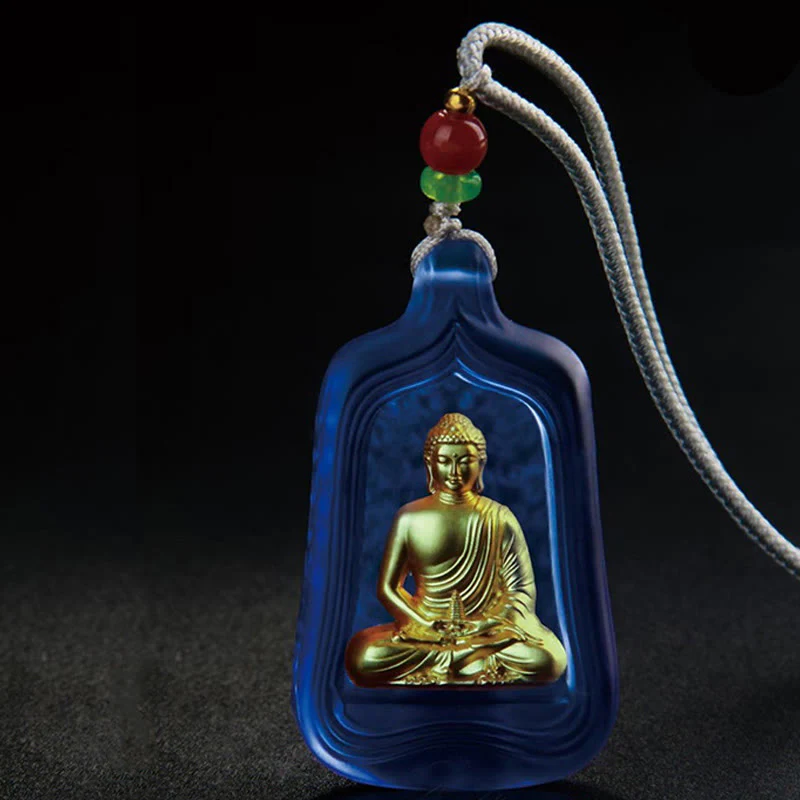 Buddha Stones Tybetański Budda Medycyny Liuli Kryształ Współczucie Spokój Naszyjnik Wisiorek - Image 4