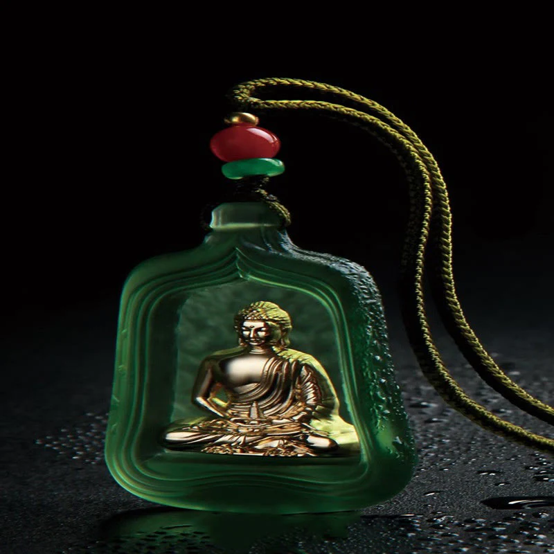 Buddha Stones Tybetański Budda Medycyny Liuli Kryształ Współczucie Spokój Naszyjnik Wisiorek - Image 8