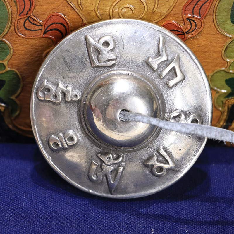 Buddha Stones Tybetański Dzwon Tingsha Sześć Prawdziwych Słów Biała Miedź Uzdrawiająca Dekoracja - Image 3