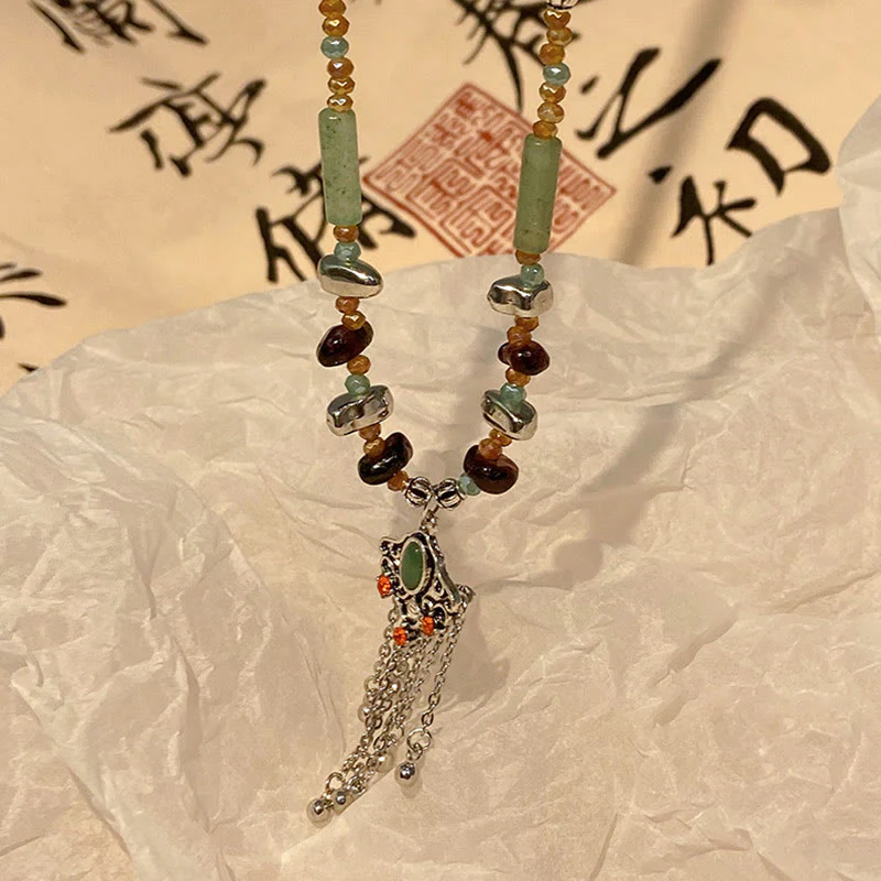 Buddha Stones Tybetański Kryształ Kamień Miedź Szczęście Tassel Naszyjnik Wisiorek - Image 4