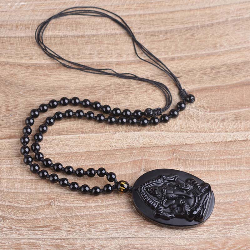 Buddha Stones Tybetański Obsydian Ganesh Ganpati Słoń Bogactwo Amulet Naszyjnik - Image 10
