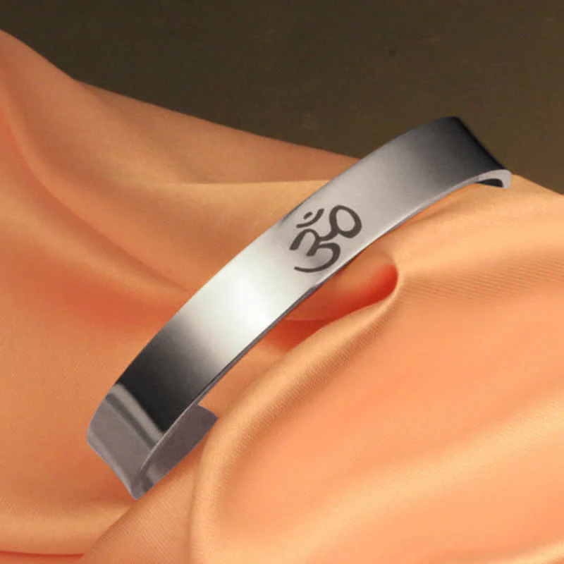 Buddha Stones Tybetański Symbol OM Bransoletka Mankiet Uważności Bransoletka Bangle - Image 2