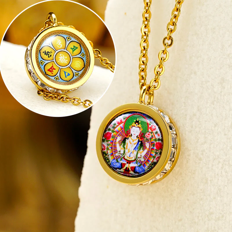 Buddha Stones Tybetański Żółty Bóg Bogactwa Zielona Tara Budda Spokój Naszyjnik Wisiorek Ze Stali Tytanowej - Image 16