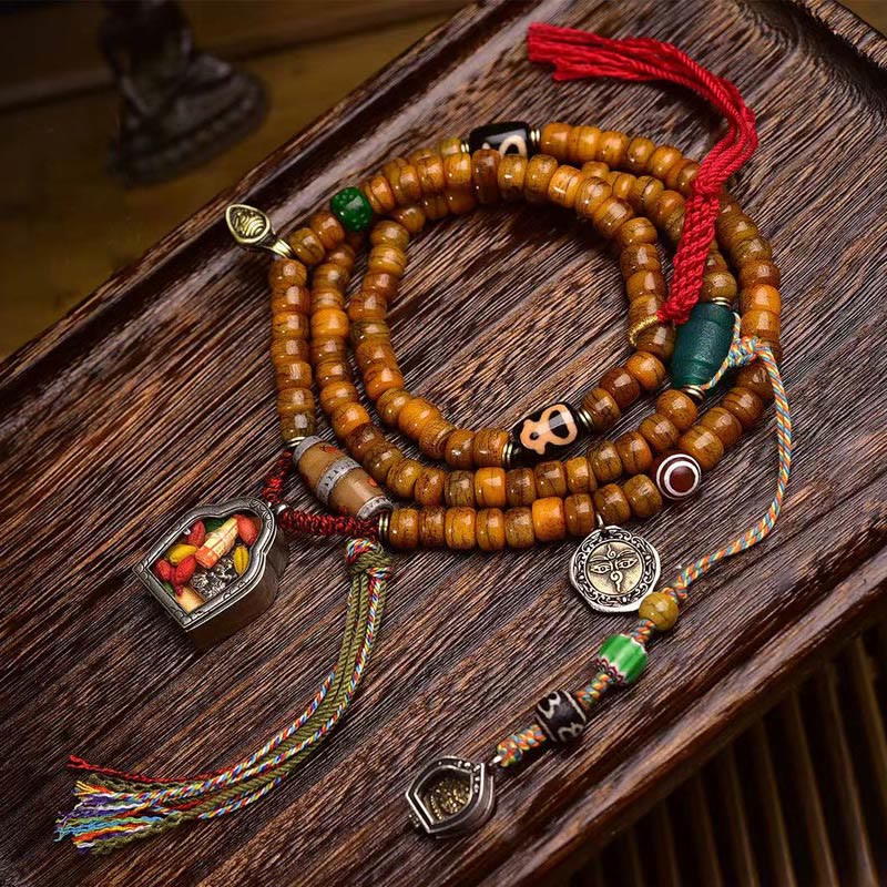 Buddha Stones Tybetańskie 108 Koralików Wielbłądzich Kości Szczęścia Tassel Mala