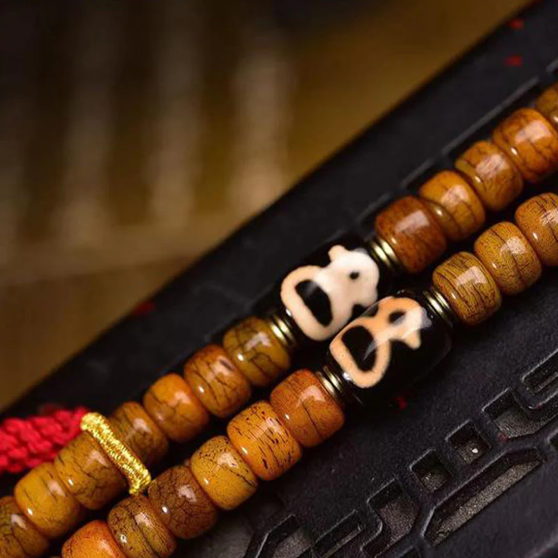 Buddha Stones Tybetańskie 108 Koralików Wielbłądzich Kości Szczęścia Tassel Mala - Image 3