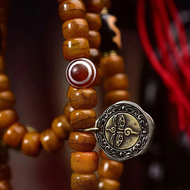 Buddha Stones Tybetańskie 108 Koralików Wielbłądzich Kości Szczęścia Tassel Mala - Image 4