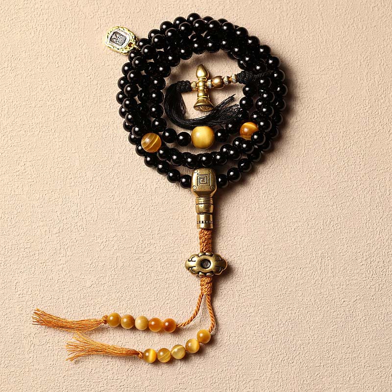 Buddha Stones Tybetańskie 108 Mala Koraliki Czarny Onyks Tygrysie Oko Dziewięć Pałaców Bransoletka Ochronna Bagua - Image 13