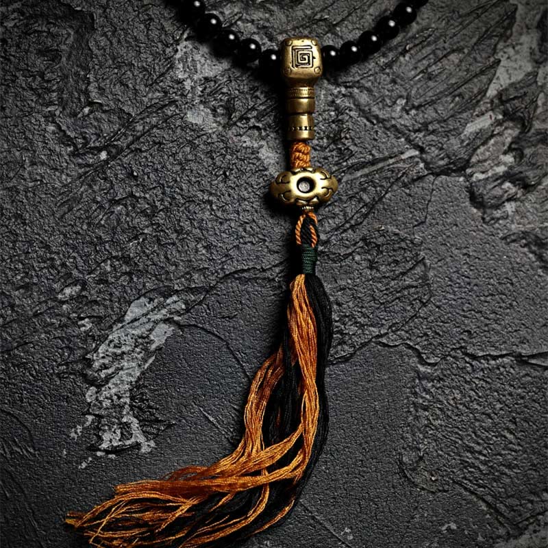 Buddha Stones Tybetańskie 108 Mala Koraliki Czarny Onyks Tygrysie Oko Dziewięć Pałaców Bransoletka Ochronna Bagua - Image 2