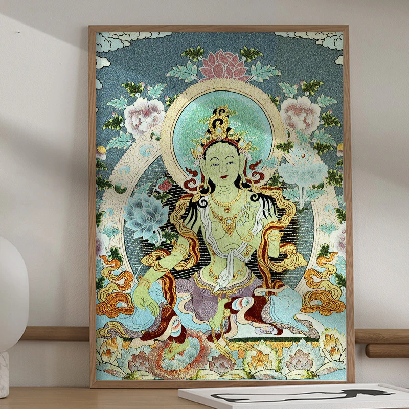 Buddha Stones Tybetańskie Haftowane Białe Tary Thangka Gobelin Ścienny Wiszący Sztuka Ścienna Medytacja Do Wystroju Domu - Image 2