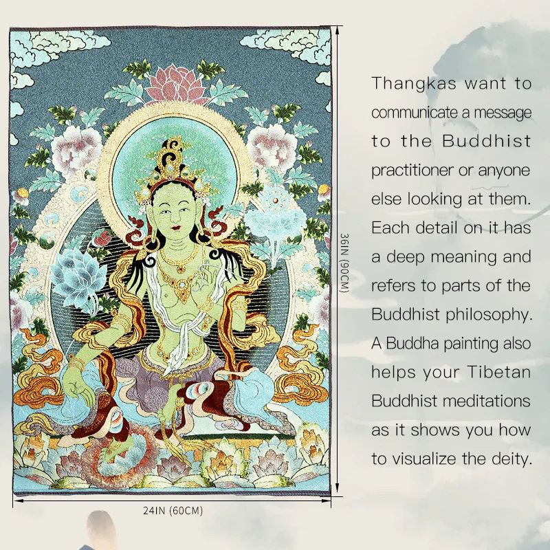 Buddha Stones Tybetańskie Haftowane Białe Tary Thangka Gobelin Ścienny Wiszący Sztuka Ścienna Medytacja Do Wystroju Domu - Image 4