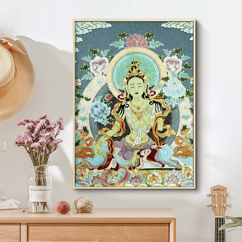 Buddha Stones Tybetańskie Haftowane Białe Tary Thangka Gobelin Ścienny Wiszący Sztuka Ścienna Medytacja Do Wystroju Domu - Image 6