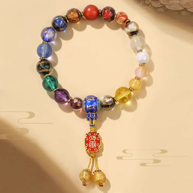 Buddha Stones Tybetańskie Kolorowe Kadzidło Popiół Liuli Szklane Koraliki Om Mani Padme Hum Dorje Wadżra 18 Koralików Nadgarstek Mala - Image 5