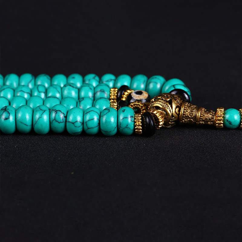 Buddha Stones Tybetańskie koraliki 108 turkusowych koralików Dzi Wisdom Balance Mala - Image 7