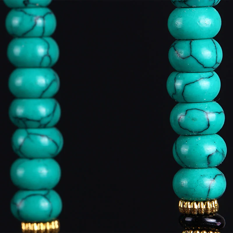 Buddha Stones Tybetańskie koraliki 108 turkusowych koralików Dzi Wisdom Balance Mala - Image 9