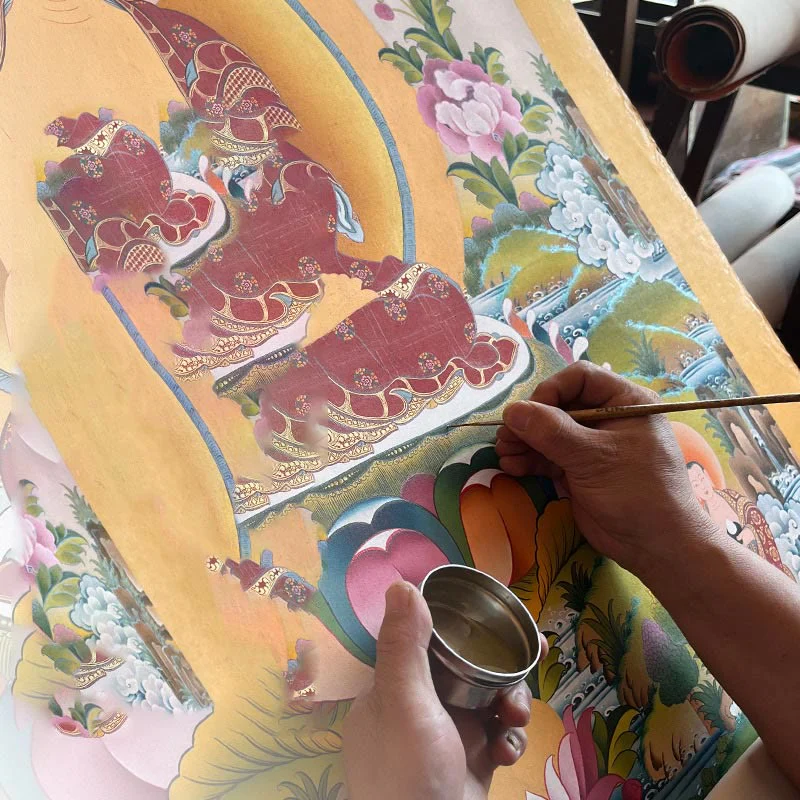 Buddha Stones Tybetańskie Malowanie Thangka Żółty Bóg Bogactwa Zielona Tara Awalokiteśwara Ręcznie Robiona Dekoracja Pudełko Niespodzianek (Losowy Styl) - Image 25