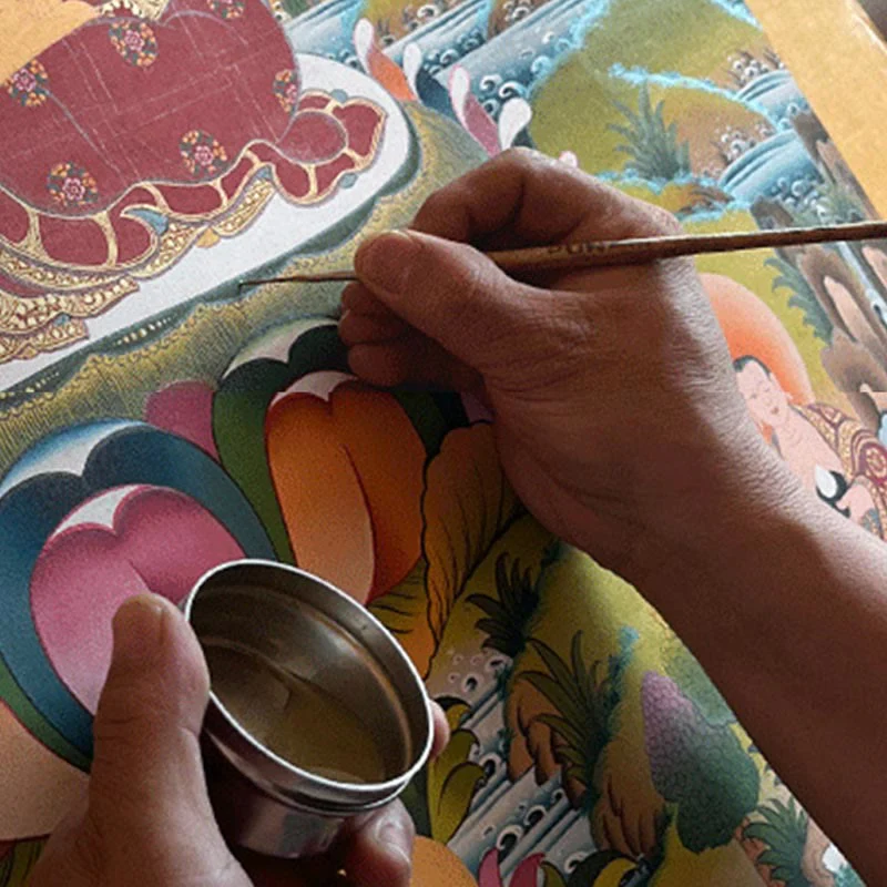 Buddha Stones Tybetańskie Malowanie Thangka Żółty Bóg Bogactwa Zielona Tara Awalokiteśwara Ręcznie Robiona Dekoracja Pudełko Niespodzianek (Losowy Styl) - Image 26