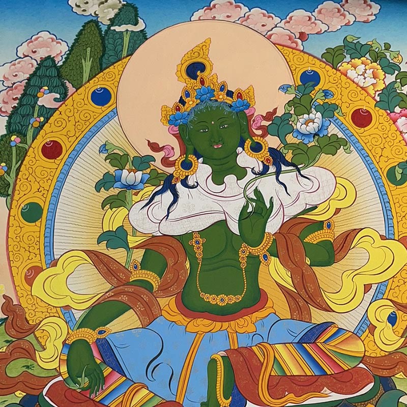 Buddha Stones Tybetańskie Malowanie Thangka Żółty Bóg Bogactwa Zielona Tara Awalokiteśwara Ręcznie Robiona Dekoracja Pudełko Niespodzianek (Losowy Styl) - Image 9