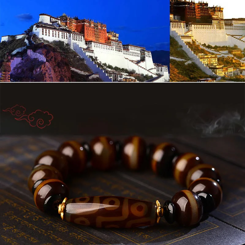 Buddha Stones Tybetańskie Naturalne Dziewięciooczne Dzi Koraliki Agatowe Bransoletka Błogosławieństwa Bogactwa - Image 11