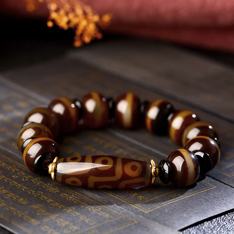 Buddha Stones Tybetańskie Naturalne Dziewięciooczne Dzi Koraliki Agatowe Bransoletka Błogosławieństwa Bogactwa - Image 2