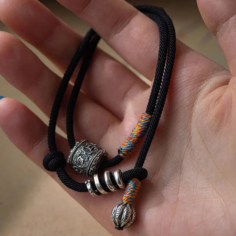Buddha Stones Tybetańskie Om Mani Padme Hum Rzeźbiony Amulet Podwójnie Owijana Bransoletka - Image 10