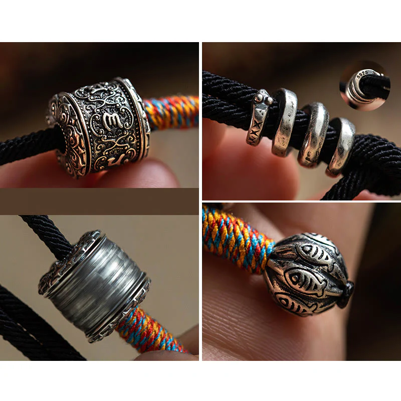 Buddha Stones Tybetańskie Om Mani Padme Hum Rzeźbiony Amulet Podwójnie Owijana Bransoletka - Image 15