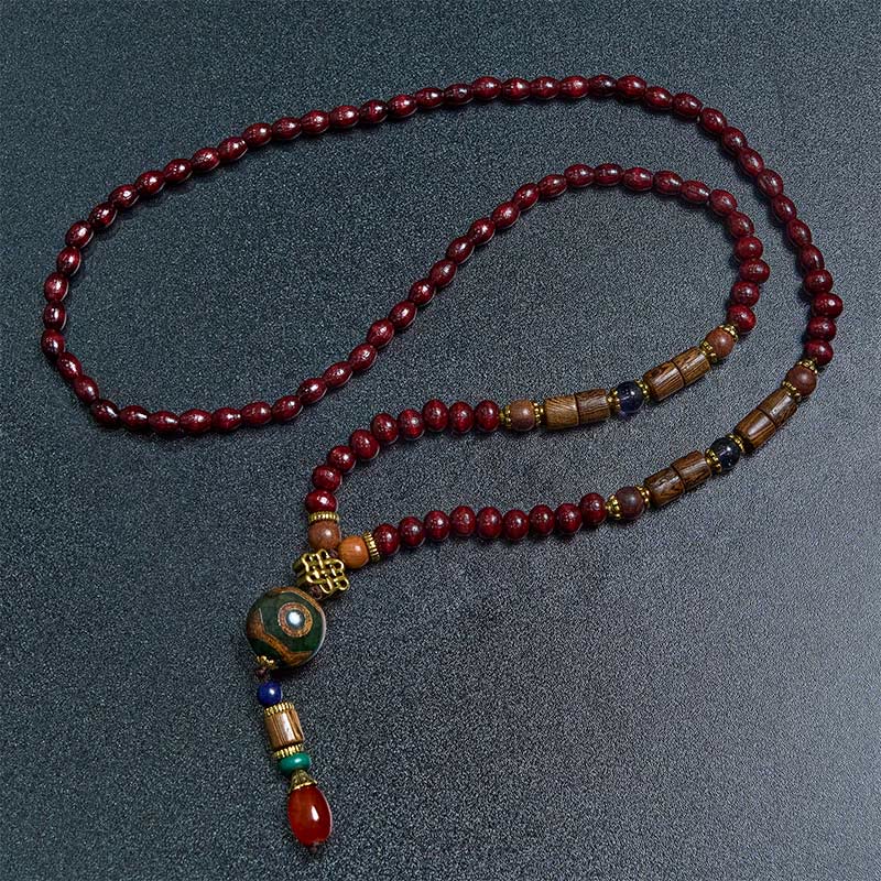 Buddha Stones Tybetańskie Ręcznie Robione Drewno Wenge Ochrona Dzi Koralik Naszyjnik Głowa Słonia Wisiorek - Image 2