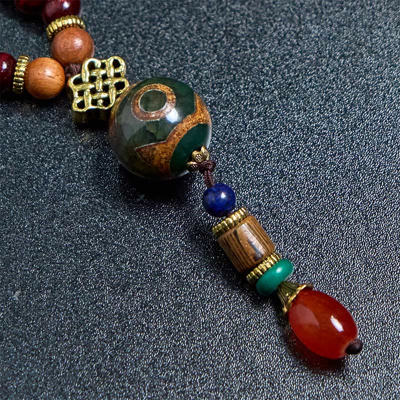 Buddha Stones Tybetańskie Ręcznie Robione Drewno Wenge Ochrona Dzi Koralik Naszyjnik Głowa Słonia Wisiorek - Image 6