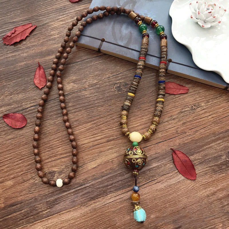 Buddha Stones Tybetańskie Ręcznie Robione Skorupki Kokosa Schima Drewno Wielki Jasny Mantra Miedziany Koralik Równowaga Naszyjnik Wisiorek - Image 10