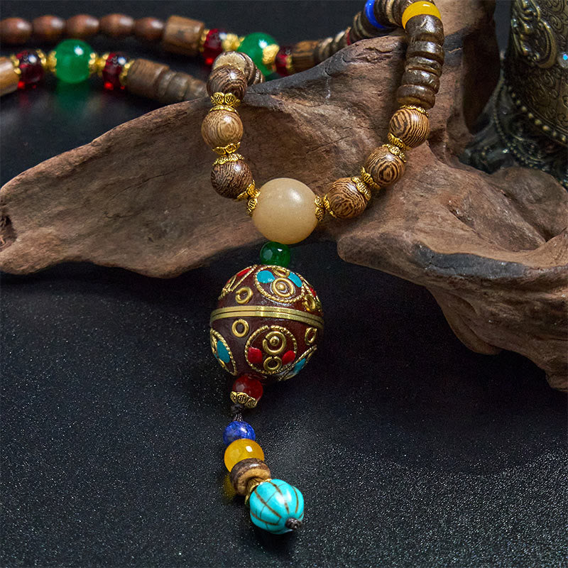 Buddha Stones Tybetańskie Ręcznie Robione Skorupki Kokosa Schima Drewno Wielki Jasny Mantra Miedziany Koralik Równowaga Naszyjnik Wisiorek - Image 12