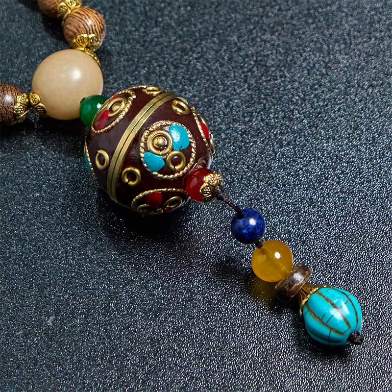 Buddha Stones Tybetańskie Ręcznie Robione Skorupki Kokosa Schima Drewno Wielki Jasny Mantra Miedziany Koralik Równowaga Naszyjnik Wisiorek - Image 13