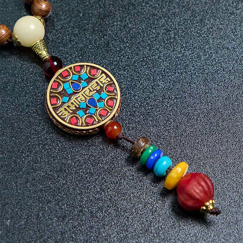Buddha Stones Tybetańskie Ręcznie Robione Skorupki Kokosa Schima Drewno Wielki Jasny Mantra Miedziany Koralik Równowaga Naszyjnik Wisiorek - Image 5