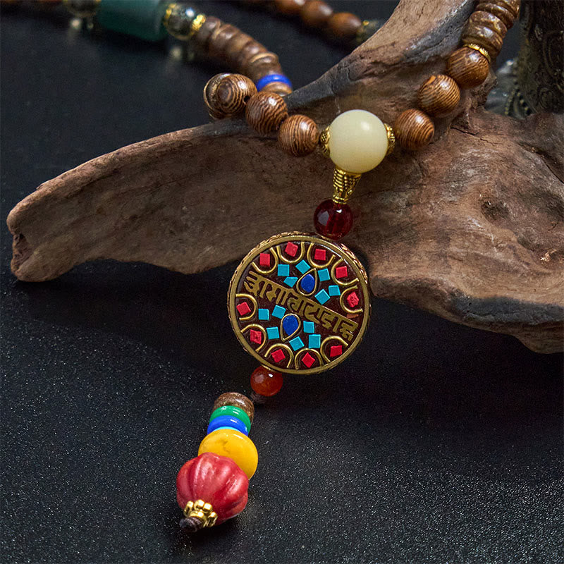 Buddha Stones Tybetańskie Ręcznie Robione Skorupki Kokosa Schima Drewno Wielki Jasny Mantra Miedziany Koralik Równowaga Naszyjnik Wisiorek - Image 6