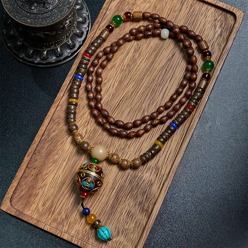 Buddha Stones Tybetańskie Ręcznie Robione Skorupki Kokosa Schima Drewno Wielki Jasny Mantra Miedziany Koralik Równowaga Naszyjnik Wisiorek - Image 8