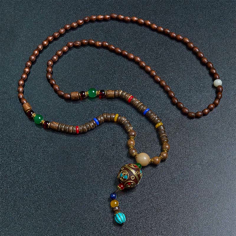 Buddha Stones Tybetańskie Ręcznie Robione Skorupki Kokosa Schima Drewno Wielki Jasny Mantra Miedziany Koralik Równowaga Naszyjnik Wisiorek - Image 9